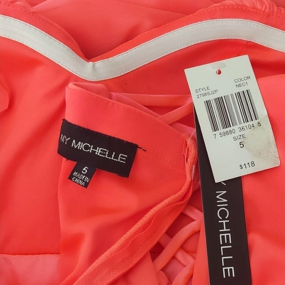 NWT My Michelle Vibrant Coral Strapless Embellished Full Layered Dress ~size 5 - Picture 8 of 9